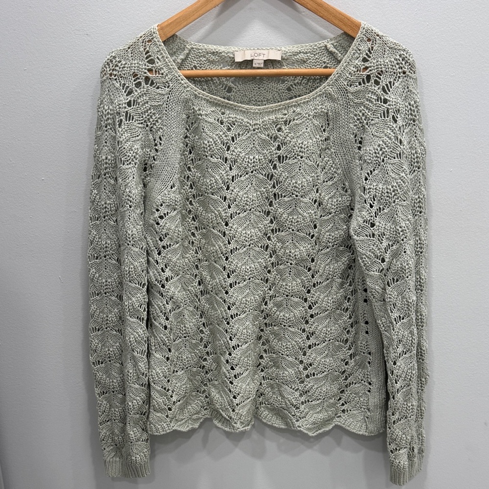 LOFT Women's Light mint green crochet Knit Sweater